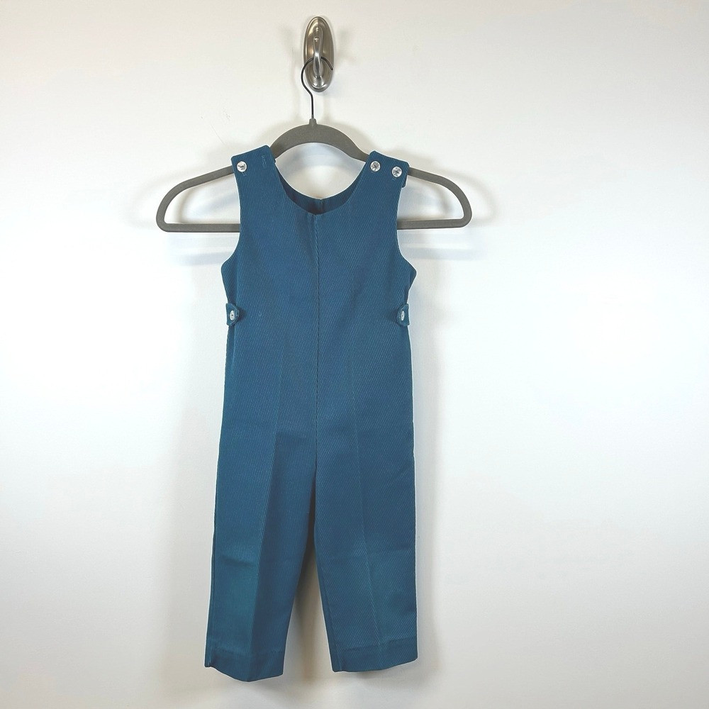 Vintage 80s 90s Donmoor Teal Corduroy Button Overalls 3T Toddler Retro USA